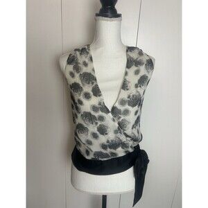 WHITE HOUSE BLACK MARKET Silk Surplice Wrap Blouse Women’s Sz XS White Black